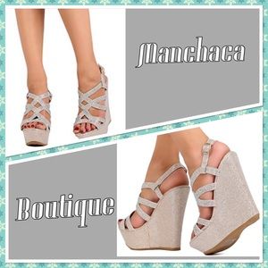 Glitter Open Toe Rhinestone Wedge Sandal